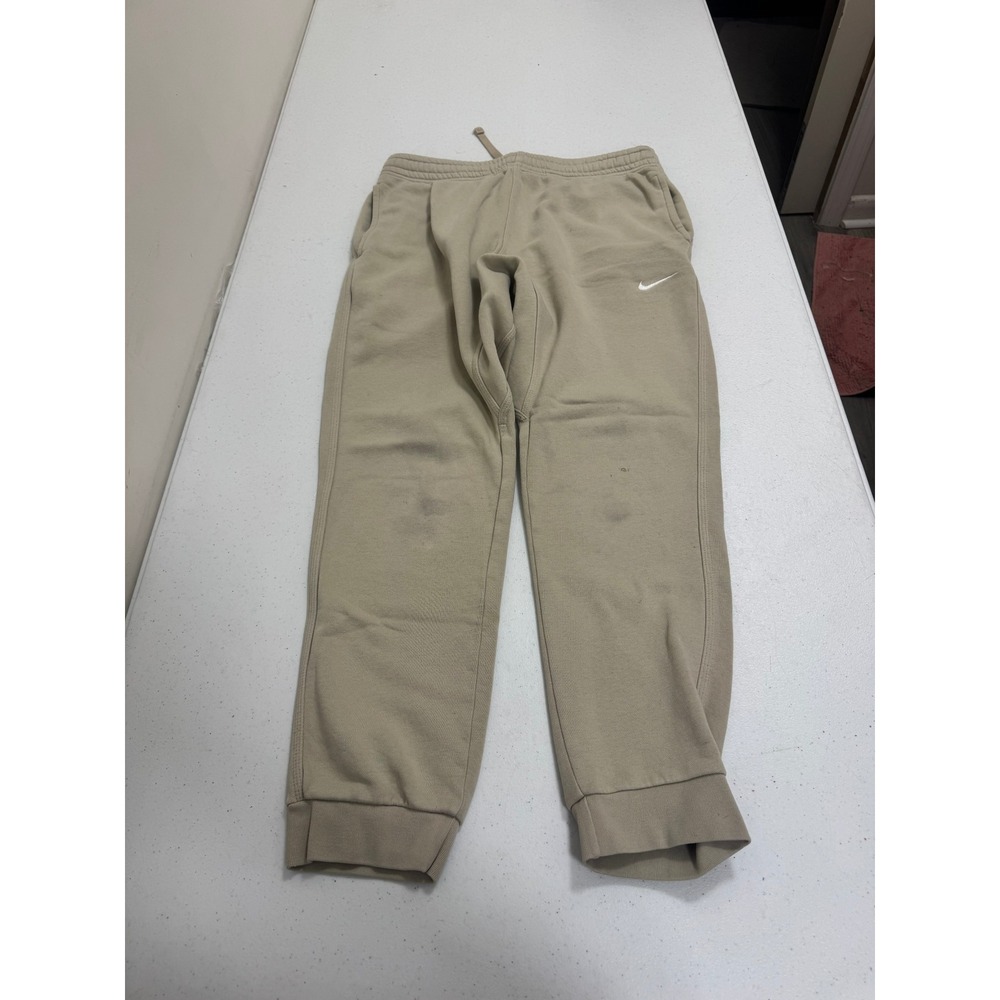 Nike Mens Jogger Sweatpants Tan Khaki Fleece Swoosh Logo Size Large 3307‎